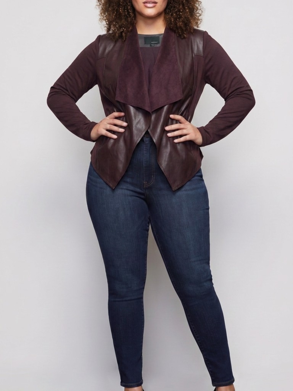 Edyson Women's Two-Tone Draped Leather-Front Jacket - Burgundy